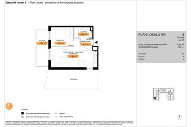 Rzut - Mieszkanie na sprzedaż 2 pokoje o powierzchni 46,06 m² - numer 4 w Zenit V