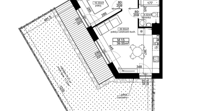 Rzut - Mieszkanie na sprzedaż 2 pokoje o powierzchni 39,55 m² - numer 15 w Ubocze