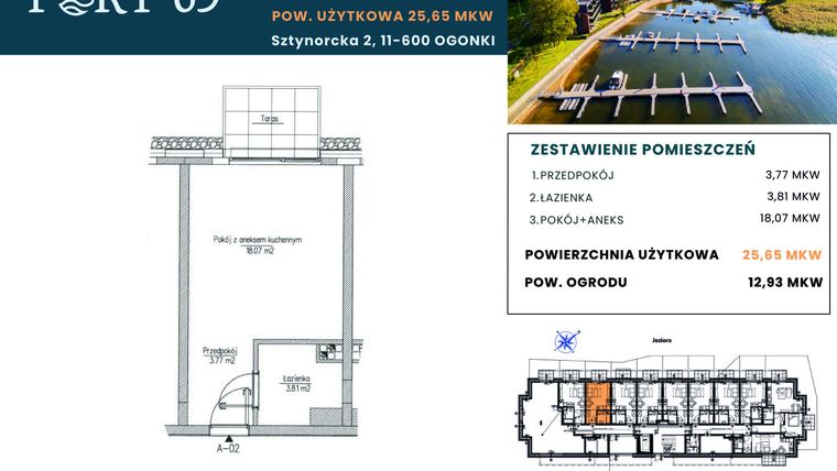 Rzut - Mieszkanie na sprzedaż 1 pokój o powierzchni 25,65 m² - numer A-02 w Port 69