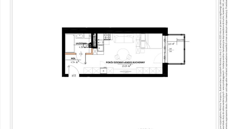 Rzut - Mieszkanie na sprzedaż 1 pokój o powierzchni 32,62 m² - numer A.3.31 w Daszyńskiego Square etap 1