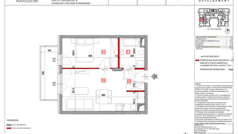 Rzut - Mieszkanie na sprzedaż 2 pokoje o powierzchni 39,13 m² - numer M36 w Apartamenty Pustułeczki