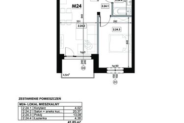 Rzut - Mieszkanie na sprzedaż 2 pokoje o powierzchni 41,85 m² - numer M24 w Miejska Premium II