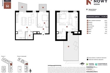 Rzut - Mieszkanie na sprzedaż 3 pokoje o powierzchni 111,44 m² - numer A50-I w Nowy Reden
