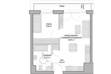 Rzut - Mieszkanie na sprzedaż 2 pokoje o powierzchni 40,53 m² - numer WO/P3/1 w Wiszące Ogrody