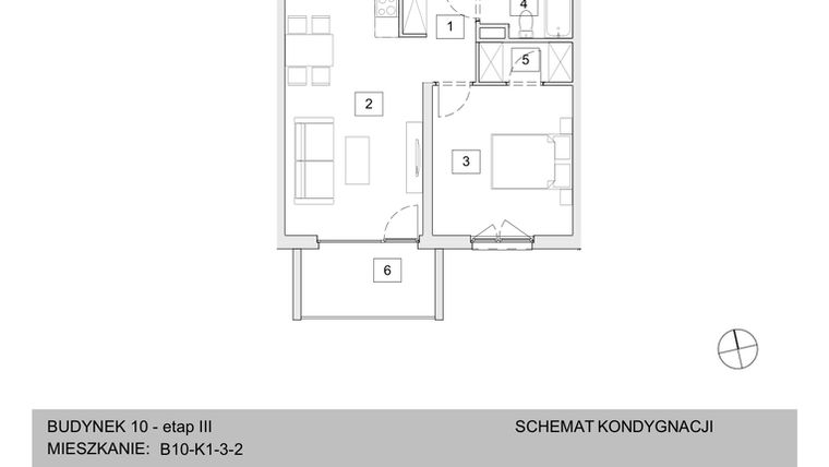 Rzut - Mieszkanie na sprzedaż 2 pokoje o powierzchni 48,12 m² - numer B10-K1-3-2 w Żerniki na Novo III