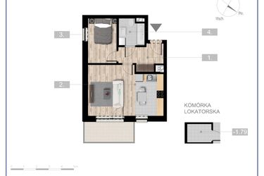 Rzut - Mieszkanie na sprzedaż 2 pokoje o powierzchni 41,47 m² - numer 27 w Szczytno Dąbrowskiego - etap 3