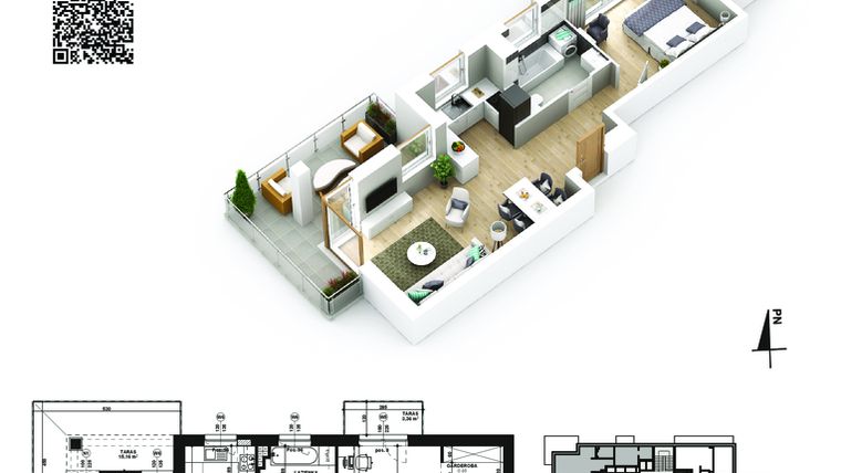 Rzut - Mieszkanie na sprzedaż 2 pokoje o powierzchni 48,95 m² - numer 8 w Piano Park etap VI