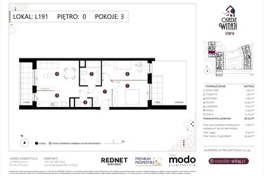 Rzut - Mieszkanie na sprzedaż 3 pokoje o powierzchni 62,96 m² - numer L191 w Osiedle Witaj etap II