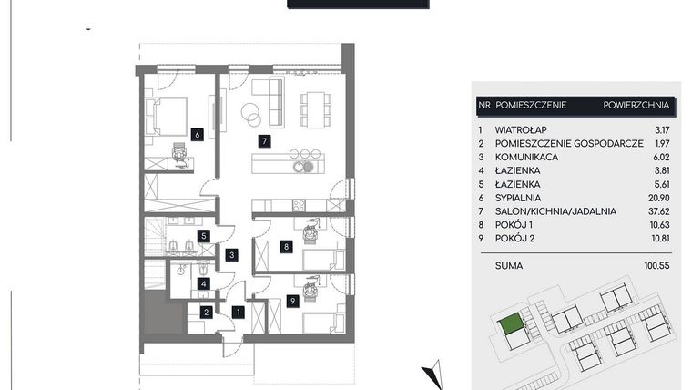Rzut - Mieszkanie na sprzedaż 3 pokoje o powierzchni 100,55 m² - numer M7A w Rudava Park