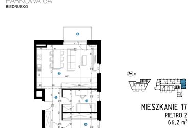 Rzut - Mieszkanie na sprzedaż 3 pokoje o powierzchni 66,2 m² - numer 6A.17 w Parkowa 6AC - ETAP III
