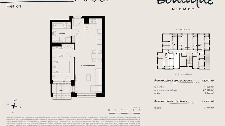 Rzut - Mieszkanie na sprzedaż 2 pokoje o powierzchni 42,87 m² - numer 5 w Boutique NIEMCZ