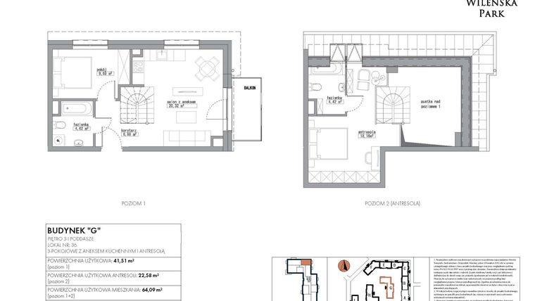 Rzut - Mieszkanie na sprzedaż 3 pokoje o powierzchni 64,09 m² - numer G36 w Wileńska Park