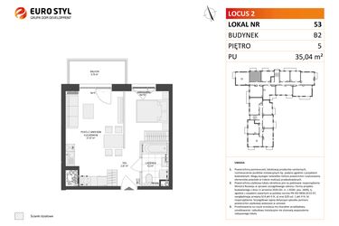 Rzut - Mieszkanie na sprzedaż 1 pokój o powierzchni 35,04 m² - numer 53 w Locus 2 bud. B2