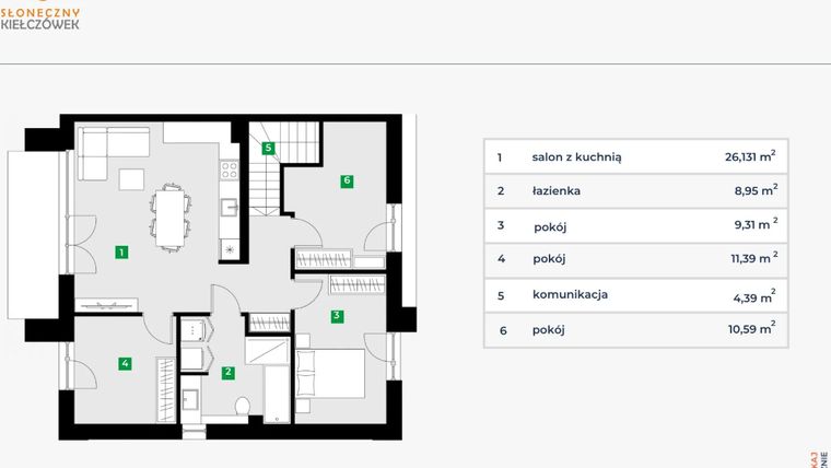 Rzut - Mieszkanie na sprzedaż 4 pokoje o powierzchni 71,26 m² - numer 5G/2 w Słoneczny Kiełczówek etap VII