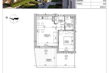 Rzut - Mieszkanie na sprzedaż 2 pokoje o powierzchni 42,85 m² - numer M.B8.00.29 w Osiedle Harmonia bud. B8