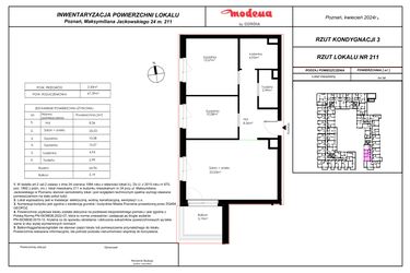 Rzut - Mieszkanie na sprzedaż 3 pokoje o powierzchni 67,39 m² - numer 211 w Modena I
