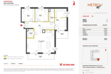 Rzut - Mieszkanie na sprzedaż 4 pokoje o powierzchni 103,99 m² - numer 90 w Metro Art 7