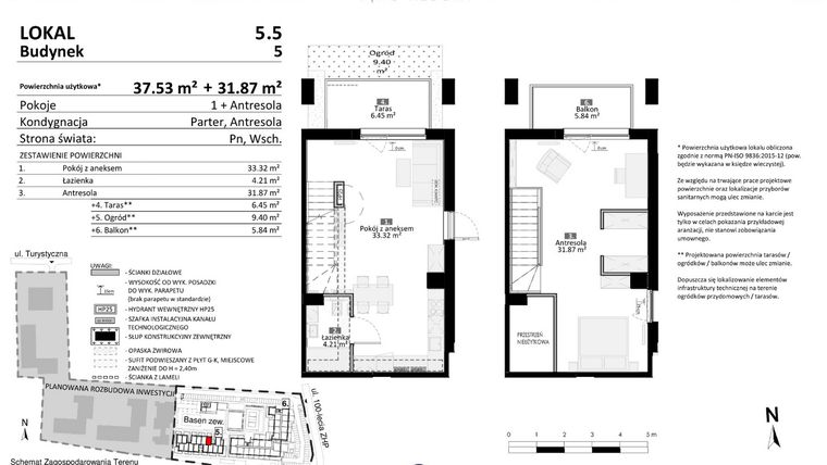 Rzut - Mieszkanie na sprzedaż 2 pokoje o powierzchni 69,4 m² - numer 5.05 w Pino Resort