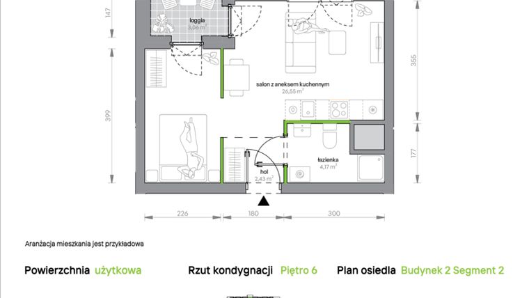 Rzut - Mieszkanie na sprzedaż 1 pokój o powierzchni 33,15 m² - numer 2.6.M10 w Morska Vita