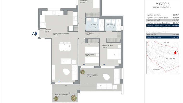 Rzut - Mieszkanie na sprzedaż 3 pokoje o powierzchni 124 m² - numer 3.1.A w Aby Middle