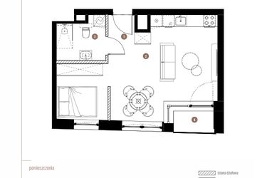 Rzut - Mieszkanie na sprzedaż 1 pokój o powierzchni 37,03 m² - numer 2.06.08 w Katowicka Residence