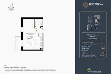 Rzut - Mieszkanie na sprzedaż 1 pokój o powierzchni 39,6 m² - numer A.107 w Rezydencja Śródmiejska