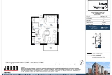 Rzut - Mieszkanie na sprzedaż 2 pokoje o powierzchni 44,54 m² - numer C1.B38 w Nowy Wyszogród etap II