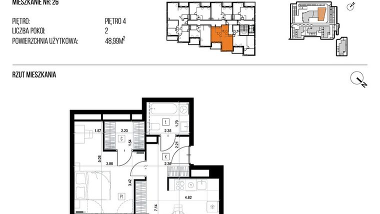 Rzut - Mieszkanie na sprzedaż 2 pokoje o powierzchni 48,99 m² - numer 22K/26 w NATURAMA II