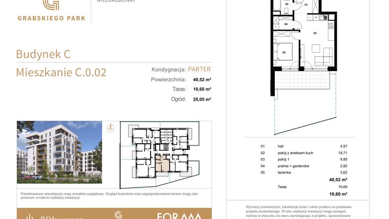 Rzut - Mieszkanie na sprzedaż 2 pokoje o powierzchni 40,52 m² - numer C.0.02 w Grabskiego Park