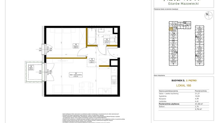 Rzut - Mieszkanie na sprzedaż 2 pokoje o powierzchni 41,5 m² - numer 166 w Aura Nova etap II