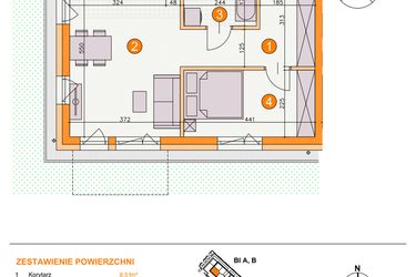 Rzut - Mieszkanie na sprzedaż 2 pokoje o powierzchni 42,07 m² - numer BI/A3 w Osiedle Bocianie Gniazdo 2