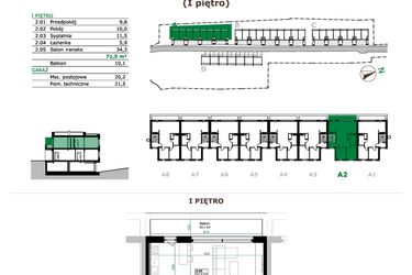 Rzut - Mieszkanie na sprzedaż 3 pokoje o powierzchni 71,5 m² - numer A2.2 w Dębowe Zacisze