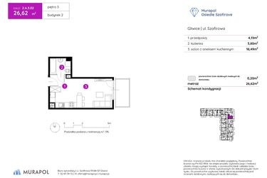 Rzut - Mieszkanie na sprzedaż 1 pokój o powierzchni 26,62 m² - numer 2.A.3.02 w Murapol Osiedle Szafirove II