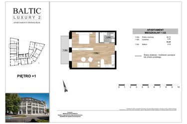 Rzut - Mieszkanie na sprzedaż 1 pokój o powierzchni 43,28 m² - numer 1.02 w Baltic Luxury 2