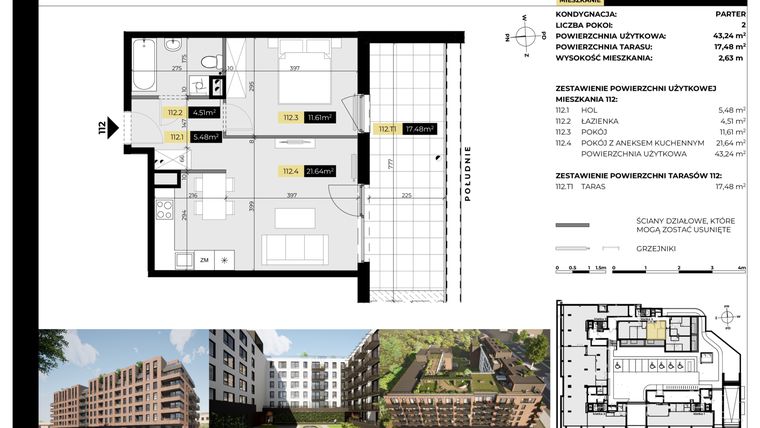 Rzut - Mieszkanie na sprzedaż 2 pokoje o powierzchni 43,24 m² - numer M/112 w Tarasy Śląskie