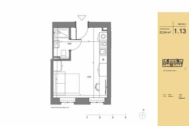 Rzut - Mieszkanie na sprzedaż 1 pokój o powierzchni 22,04 m² - numer 1.13 w Rezydencja San Petrus