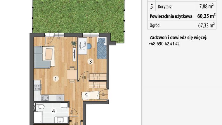 Rzut - Mieszkanie na sprzedaż 3 pokoje o powierzchni 60,25 m² - numer G3-02 w Smolec pod Wrocławem Dobry Deweloper Milo