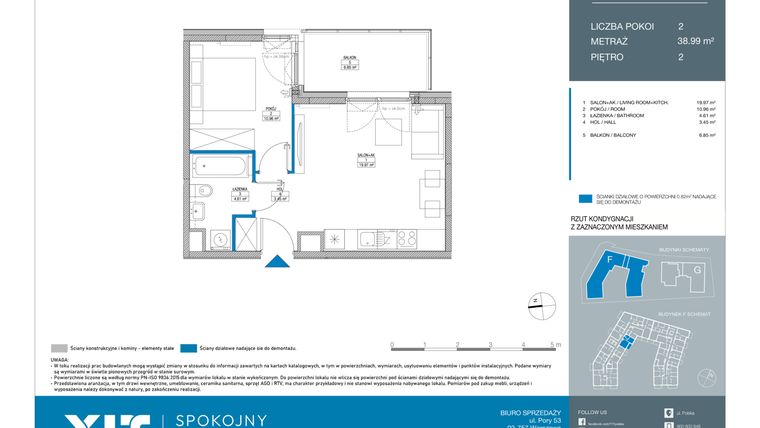 Rzut - Mieszkanie na sprzedaż 2 pokoje o powierzchni 38,99 m² - numer FA0205 w Spokojny Mokotów etap II