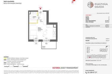 Rzut - Mieszkanie na sprzedaż 1 pokój o powierzchni 27,7 m² - numer E.47 w Piastova Osada