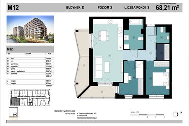 Rzut - Mieszkanie na sprzedaż 3 pokoje o powierzchni 68,45 m² - numer D12 w Panorama Kwiatkowskiego