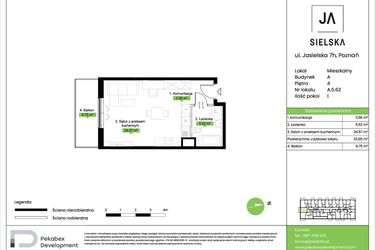 Rzut - Mieszkanie na sprzedaż 1 pokój o powierzchni 33,65 m² - numer A.5.62 w JA_SIELSKA V