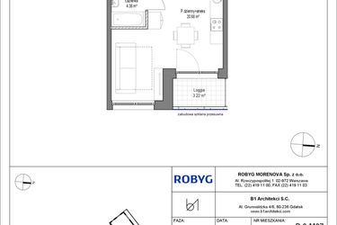 Rzut - Mieszkanie na sprzedaż 1 pokój o powierzchni 27,63 m² - numer B.3M07 w Leszczyńskich 2