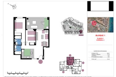 Rzut - Mieszkanie na sprzedaż 2 pokoje o powierzchni 87,8 m² - numer 1-2 w Apartamenty w Mil Palmeras - 71919041