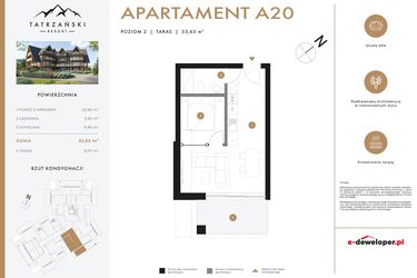 Rzut - Mieszkanie na sprzedaż 2 pokoje o powierzchni 33,65 m² - numer A20 w Tatrzański Resort