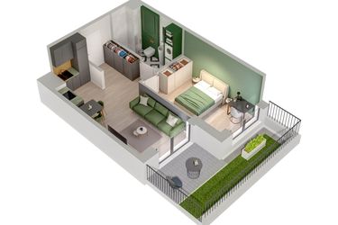 Rzut - Mieszkanie na sprzedaż 2 pokoje o powierzchni 39 m² - numer C.22.B w Quercus bud. C