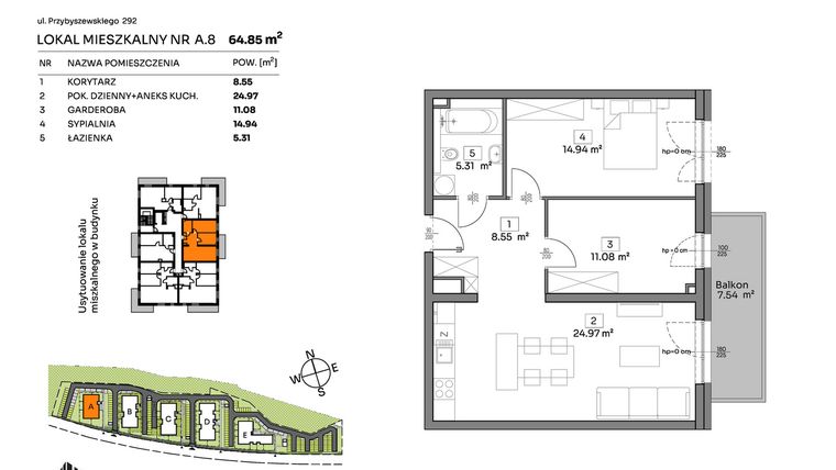 Rzut - Mieszkanie na sprzedaż 2 pokoje o powierzchni 64,85 m² - numer A.8 w Och!Widzew