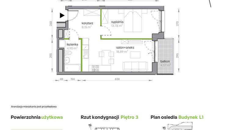 Rzut - Mieszkanie na sprzedaż 2 pokoje o powierzchni 45,72 m² - numer L1/3/32 w Legnicka Vita