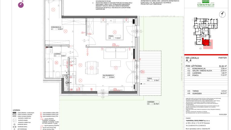 Rzut - Mieszkanie na sprzedaż 2 pokoje o powierzchni 53,28 m² - numer A.4 w Karolewska 60