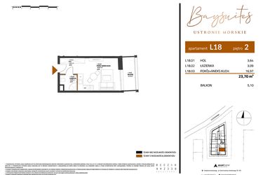 Rzut - Mieszkanie na sprzedaż 1 pokój o powierzchni 23,7 m² - numer AP.2.18 w Baysuites