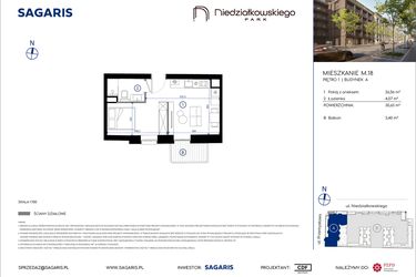 Rzut - Mieszkanie na sprzedaż 1 pokój o powierzchni 30,63 m² - numer M.18 w Niedziałkowskiego Park